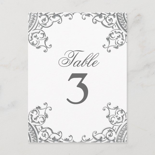 Cartes de table de mariage élégantes argentées bla (Devant)