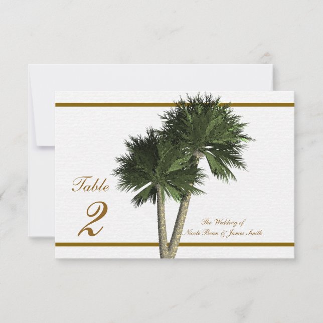 Cartes de table de mariage élégantes avec palmiers (Devant)