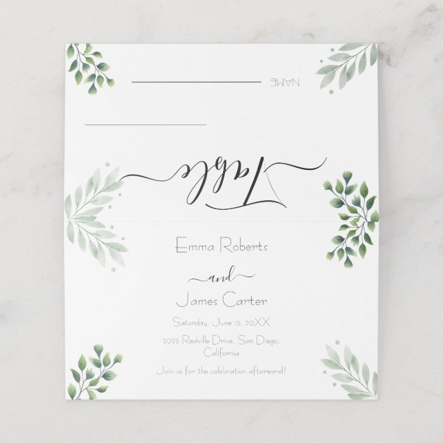 Cartes de table de mariage élégantes et minimalist (Extérieur déplié)