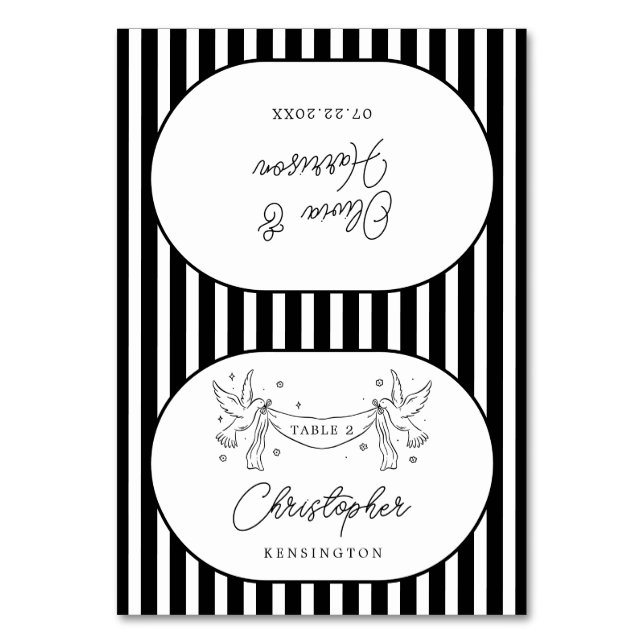 Cartes de table de mariage fantaisistes rayées noi (Par défaut)