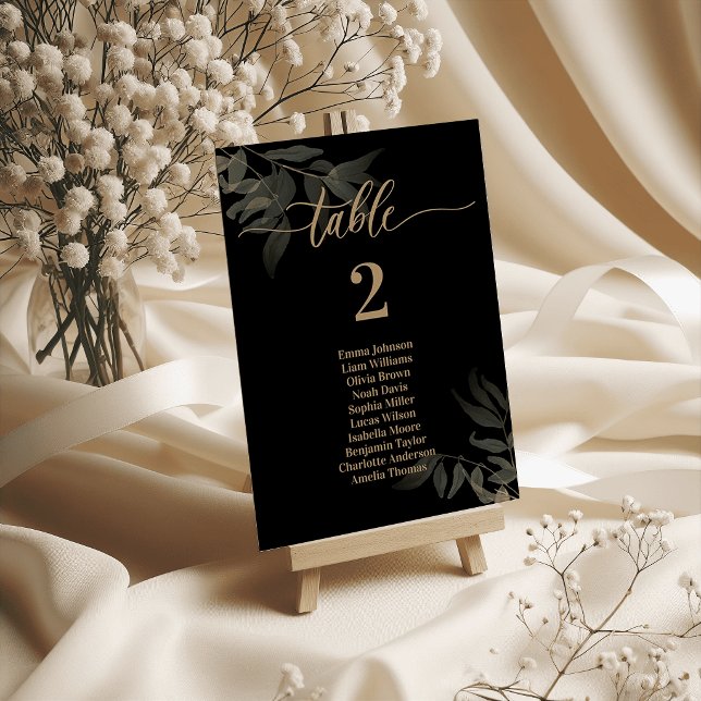 Cartes de Table de Mariage Feuille d'Or Vert Émera (Gold Leaf Wedding Table Cards Emerald Green)