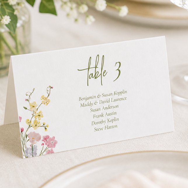 Cartes de table de mariage Fleurs sauvages Bohème  (Boho Chic Wildflowers Wedding Place Cards)