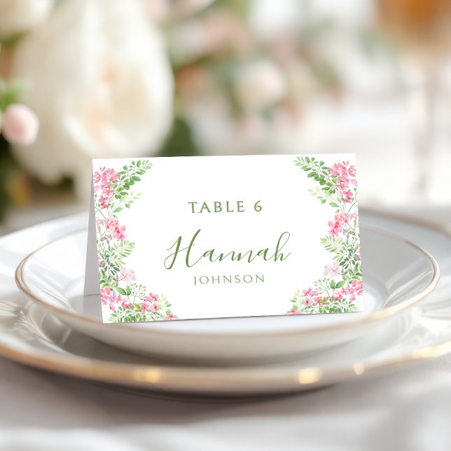 Cartes de table de mariage floral rose et vert (Créateur téléchargé)