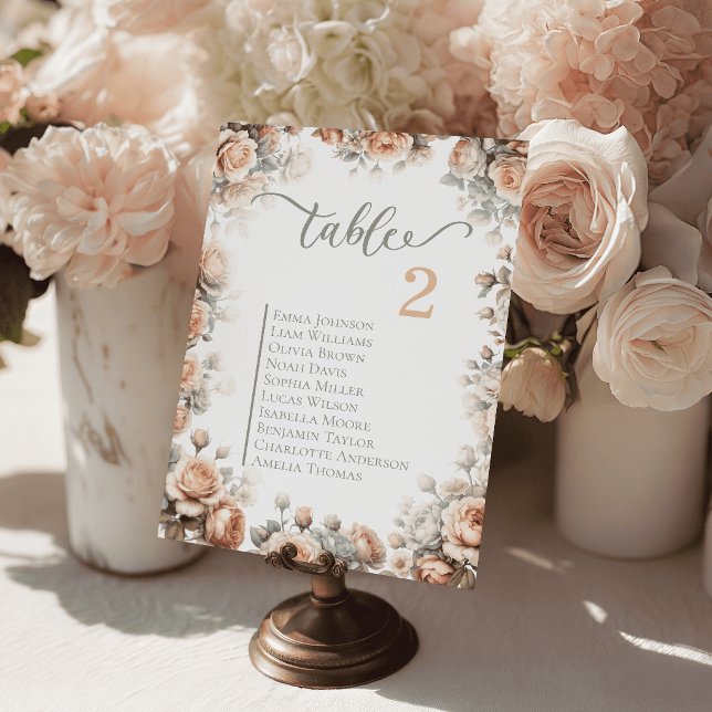 Cartes de Table de Mariage Florales Romantiques Pl (Romantic Floral Wedding Table Cards Seating Plan)