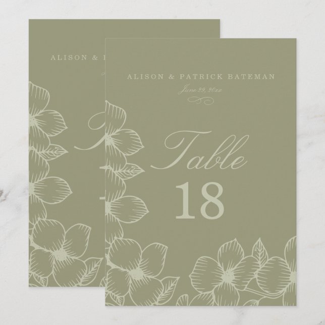 Cartes de table de mariage florales Simply Sage (Devant / Derrière)
