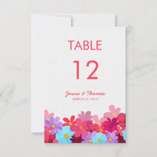 Cartes de table de mariage florales vives et color