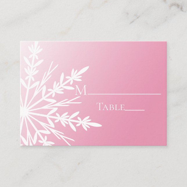 Cartes de table de mariage hivernal rose avec floc (Devant)