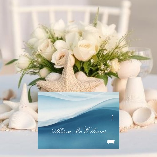 Cartes de Table de Mariage Icône de Porc - Bleu Se (Wedding Place Cards Pork Icon-Serene Blue )
