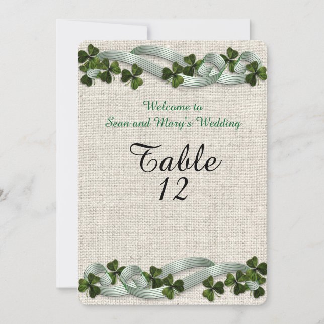 Cartes de table de mariage irlandais lin élégant (Devant)