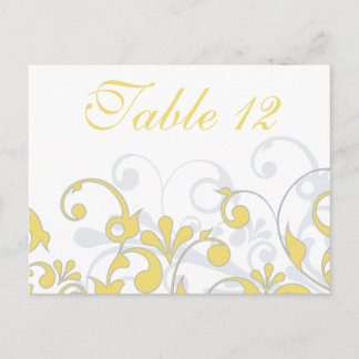 Cartes de table de Mariage jaune, gris et blanc