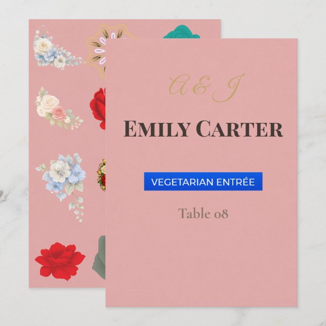 Cartes de Table de Mariage Luxueuses | Floral Roma (Devant / Derrière)