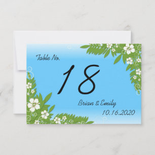 Cartes de table de mariage personnalisées au bleu 