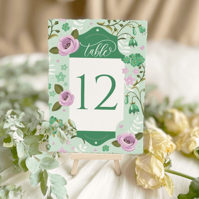 Cartes de Table de Mariage Plan de Siège Floral Ve (Green Art Deco Floral Wedding Table Cards Seating)