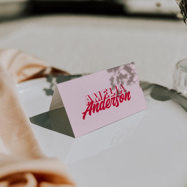 Cartes de table de mariage rétro couleur rouge ros (Créateur téléchargé)