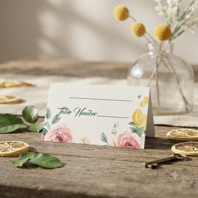 Cartes de Table de Mariage Rose & Citron Méditerra (Créateur téléchargé)