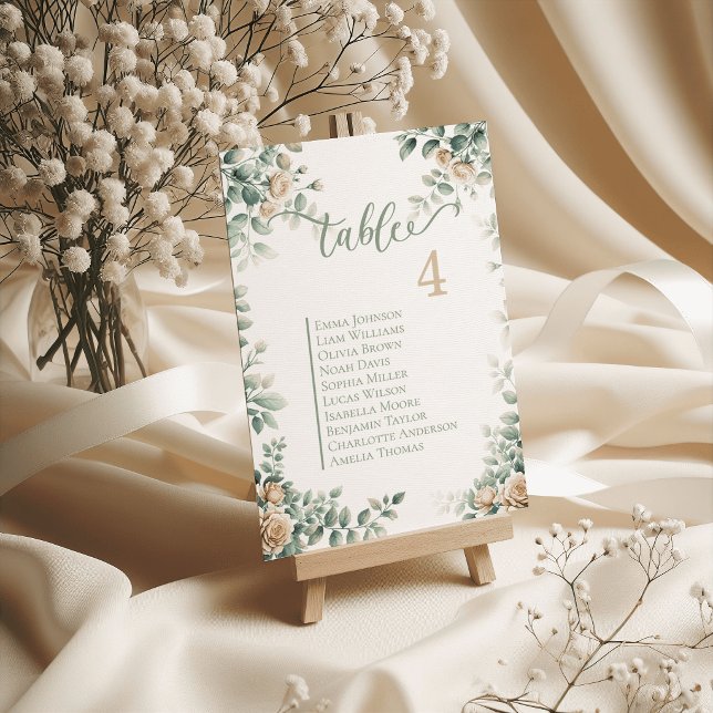 Cartes de Table de Mariage Rose Romantique Plan de (Romantic Rose Wedding Table Cards Seating Plan)