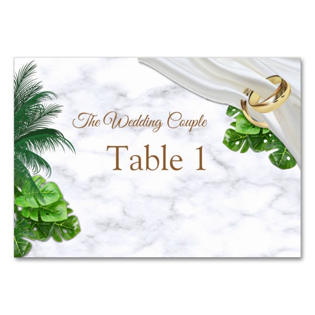Cartes de table de mariage tropical romantique (Devant)