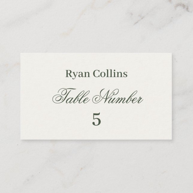 Cartes de Table de Mariage Vert Foncé | Élégante V (Dos)