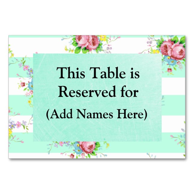 Cartes de Table de Mariage Vert Menthe Rose Floral (Devant)
