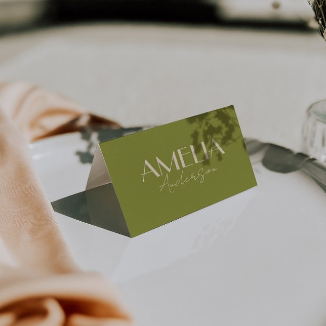 Cartes de table de mariage vert olive beige argent (Créateur téléchargé)