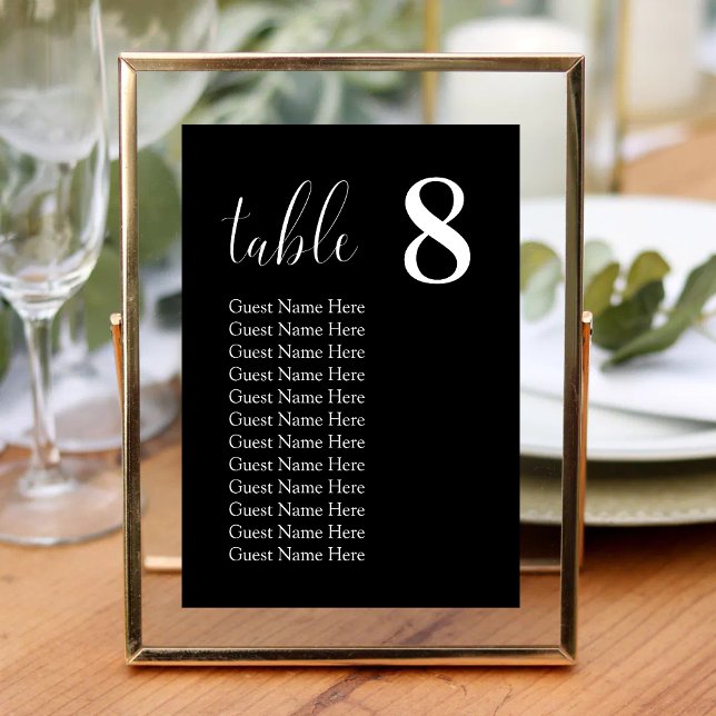Cartes de Table de Plan de Siège de Mariage Minima (Black minimalist seating chart cards add bold, modern organization to your wedding tables.)