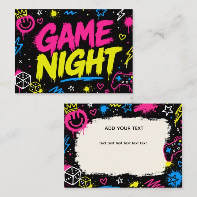Cartes de Table de Soirée de Jeu au Graffiti Néon  (Devant / Derrière)