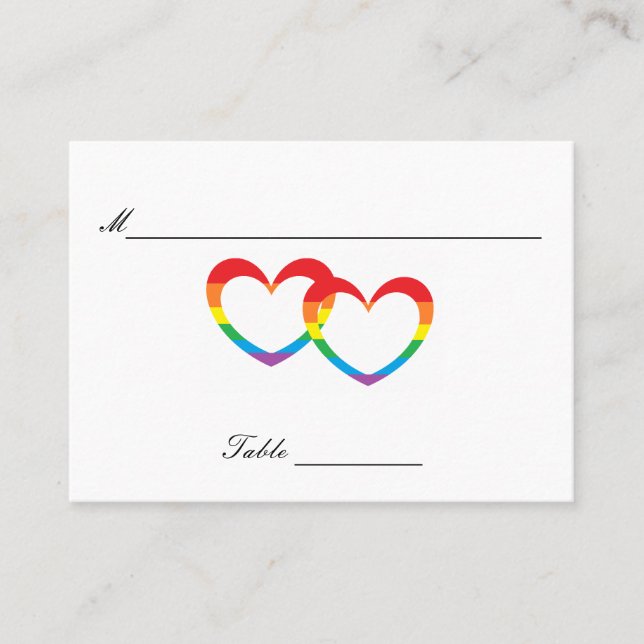 Cartes de table des invités "Rainbow Double Hearts (Devant)