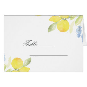 Cartes de table d'été aquarelle citrons mariage