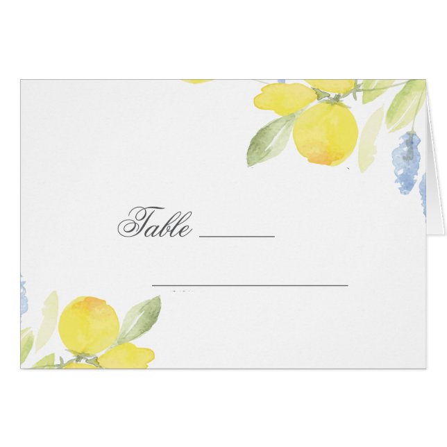 Cartes de table d'été aquarelle citrons mariage (Devant horizontal)