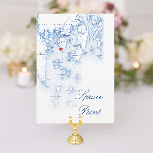 Cartes de table du Mariage du Maine de Spruce Poin (Spruce Point Inn Wedding Table Number Editable Town Name Cards from Coastal Map Designs)