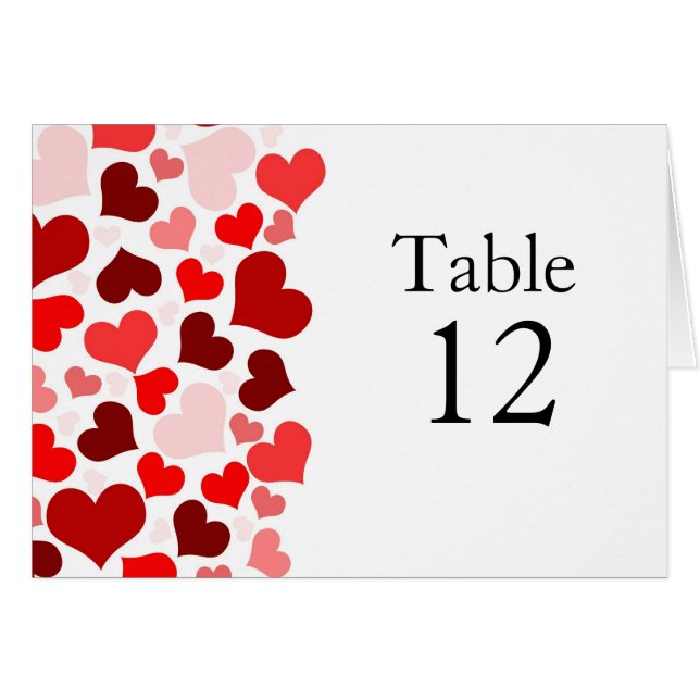 Cartes de table Elegant Red Hearts (Devant horizontal)
