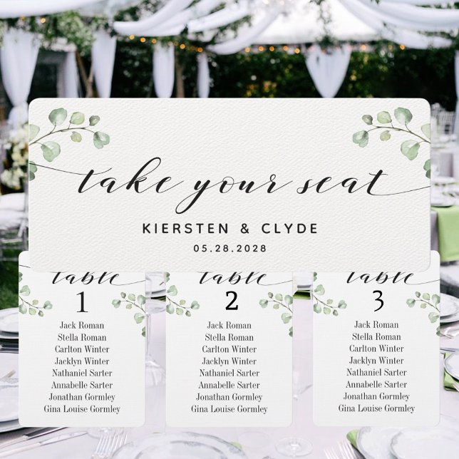 Cartes de table en calligraphie noire avec verdure (Créateur téléchargé)