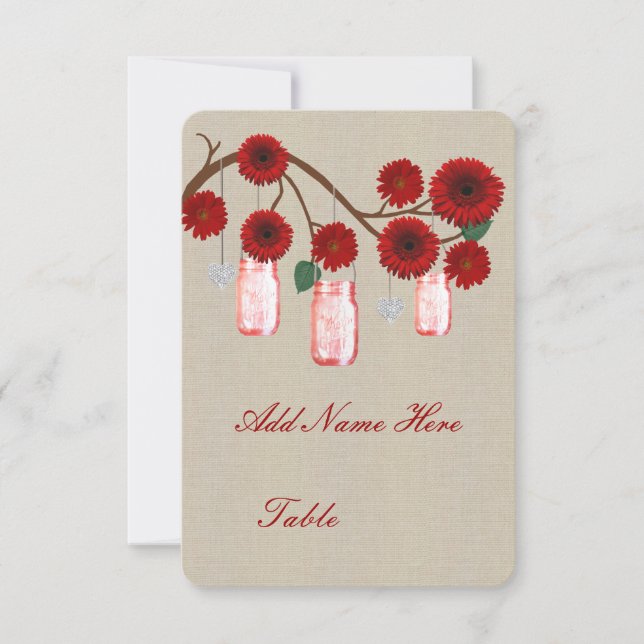 Cartes de table en jute rustique rouge Mason Jars (Devant)