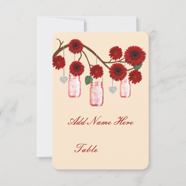 Cartes de table en pots Mason Fleurs Rouges (Devant)
