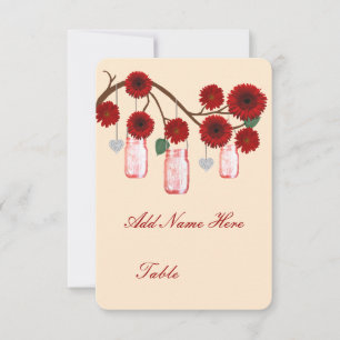 Cartes de table en pots Mason Fleurs Rouges