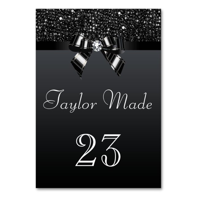 Cartes de table Faux Black Sequins and Bows (Dos)