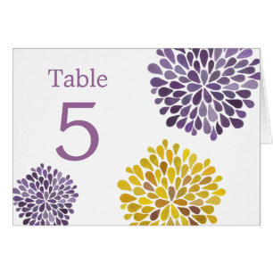 Cartes de table Fleurs de Dahlia violettes jaunes