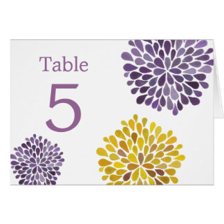 Cartes de table Fleurs de Dahlia violettes jaunes