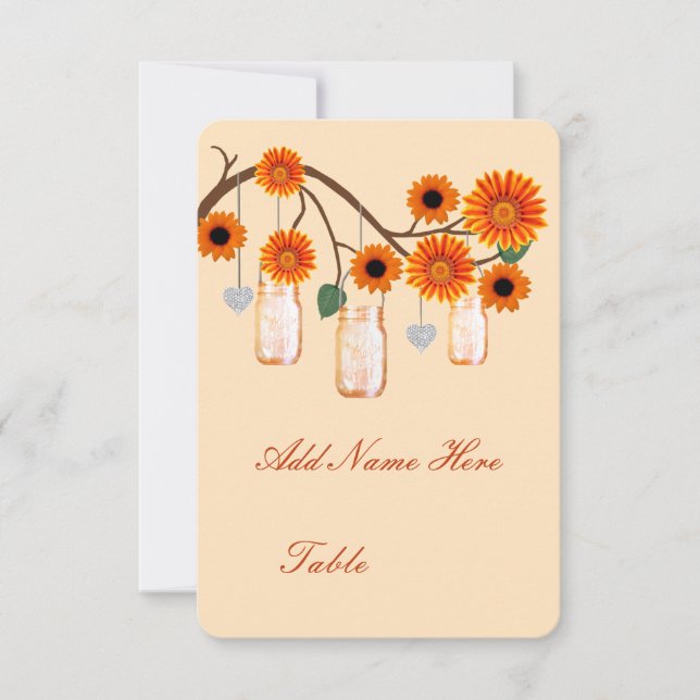Cartes de Table Fleurs Orange en Pots Mason (Devant)