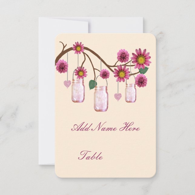 Cartes de Table Fleurs Roses en Pots Mason (Devant)