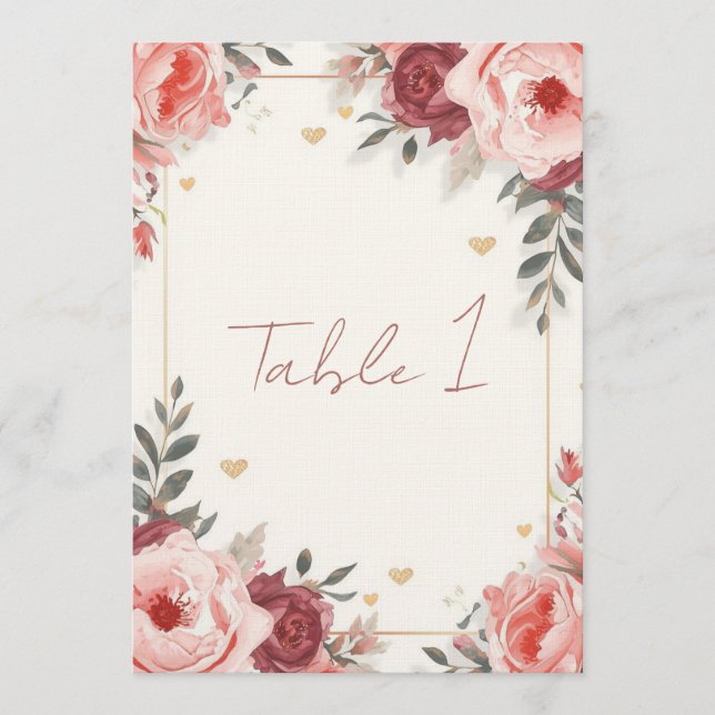 Cartes de table florales aquarelles romantiques |  (Devant)