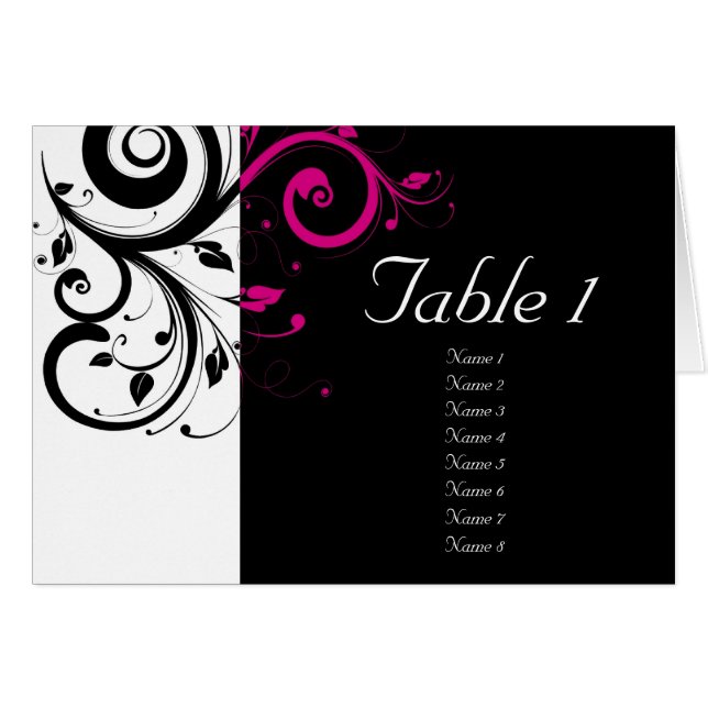 Cartes de table Magenta Swirl Noir + Blanc inverse (Devant horizontal)