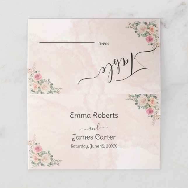 Cartes de table mariage florales crème rose classi (Extérieur déplié)