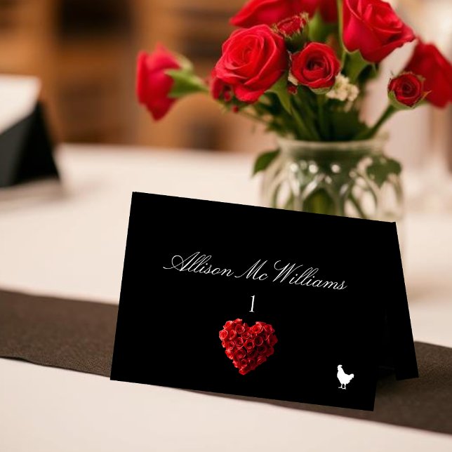 Cartes de Table Mariage Icône de Poulet-Roses Roug (Wedding Place Cards Chicken Icon-Red Roses- )