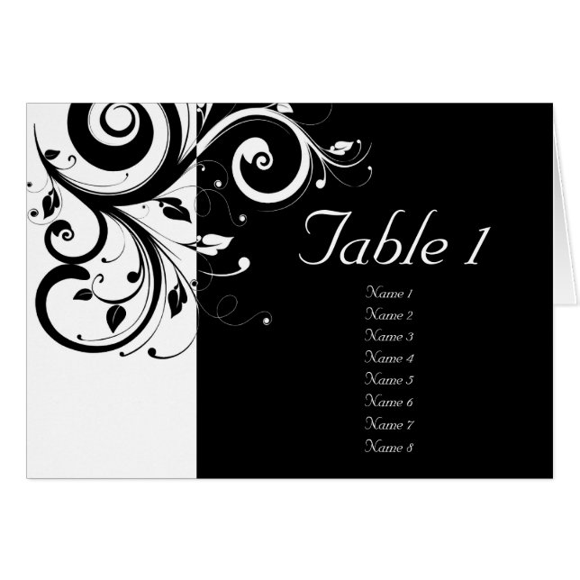 Cartes de table Mariage inverse noir + blanc (Devant horizontal)