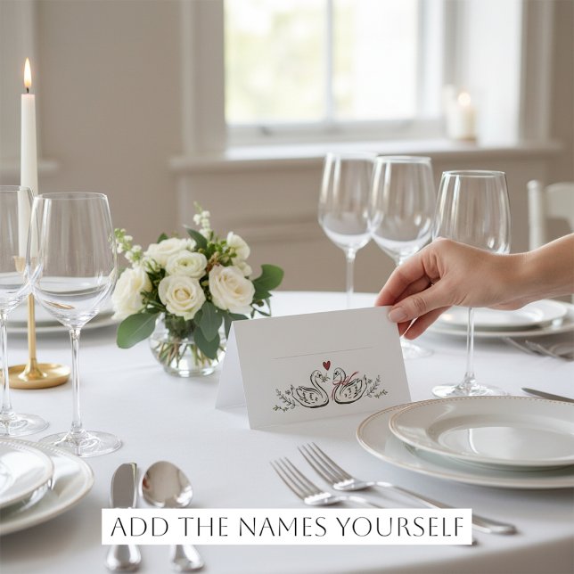 Cartes de table mariage rustique avec cygnes dessi (Créateur téléchargé)