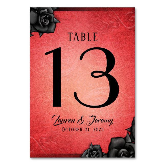 Cartes de table Mariages d'Halloween gothique roug (Dos)
