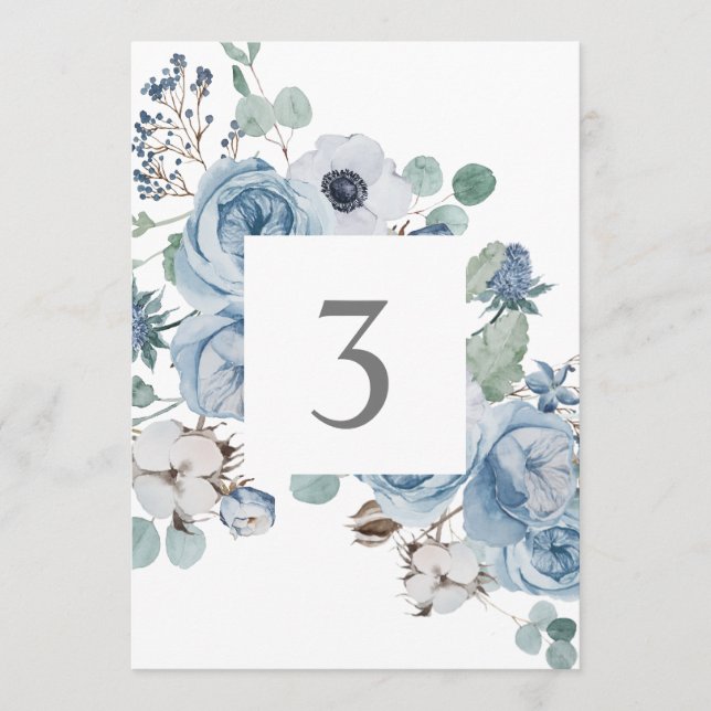 Cartes de table Misty Blues Floral Rose Anemones (Devant)