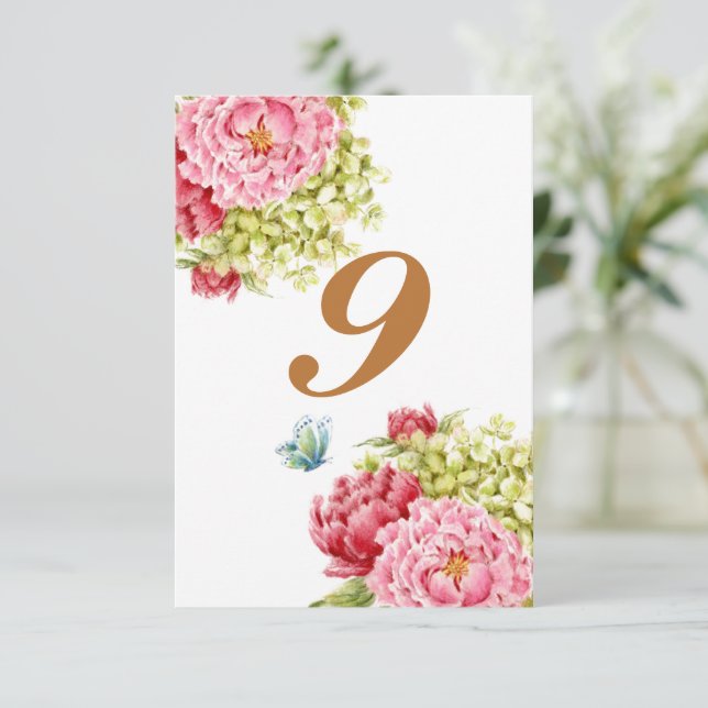 Cartes de table n°9 aux pivoines et hydrangeas (Debout devant)