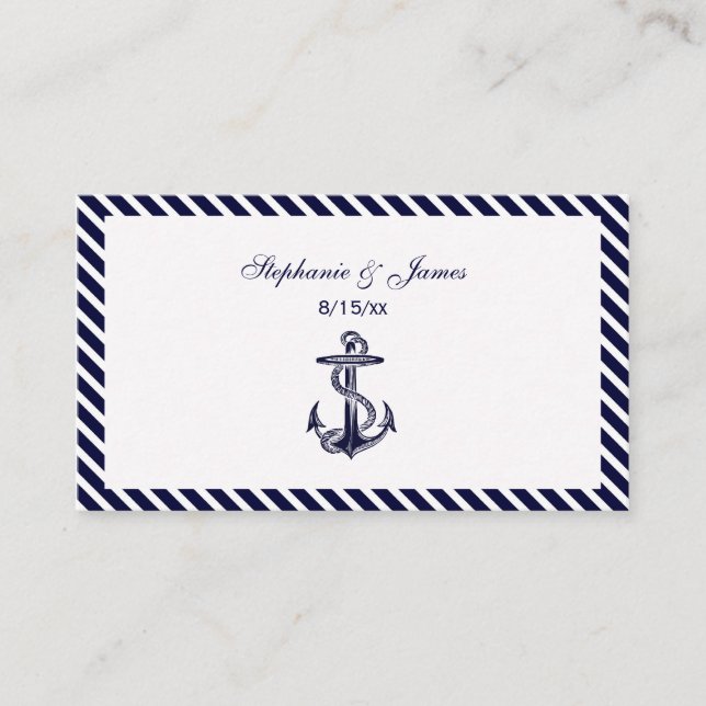 Cartes de table "Nautical Anchor Navy Diag Stripe  (Devant)